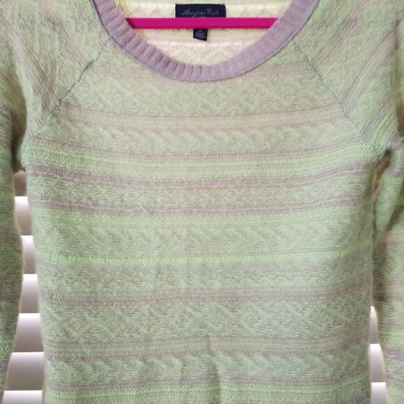 American Eagle Outfitters Womens S/P Green & Beige Knit Sweater With Subtle Patt - Picture 2 of 4